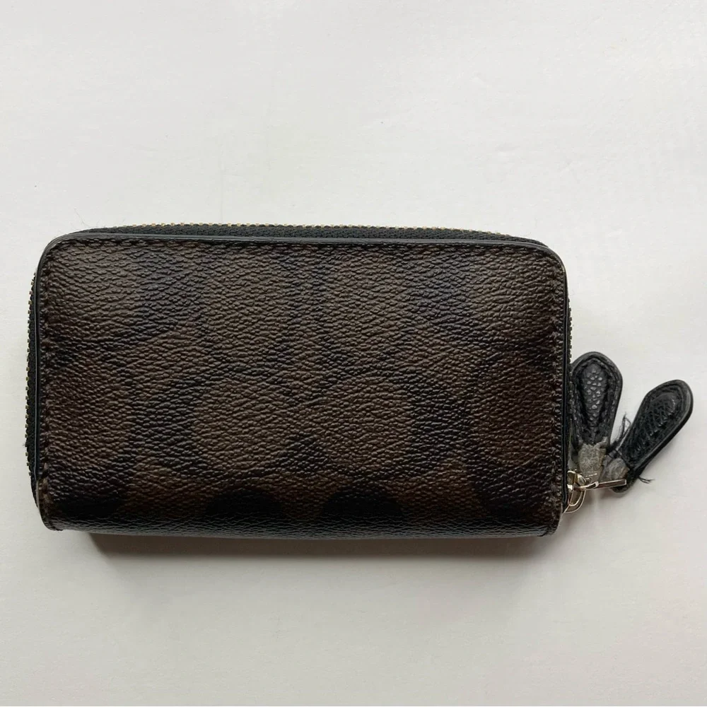 COACH F63975 Chocolate Espresso Leather Signature Double Zip Coin Case Bag_3